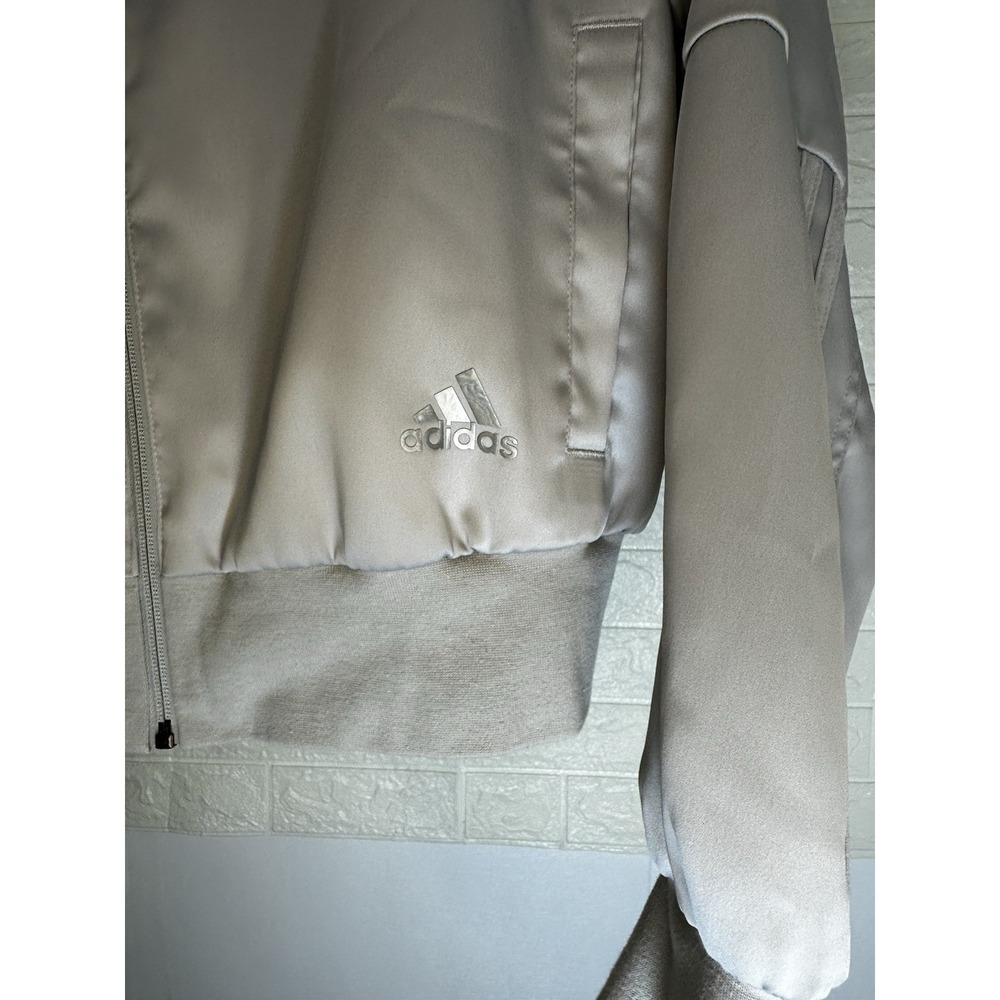 Adidas Gray Silver Bomber‎ Jacket Large Zip Windbreaker Long Sleeve Used - Picture 3 of 8